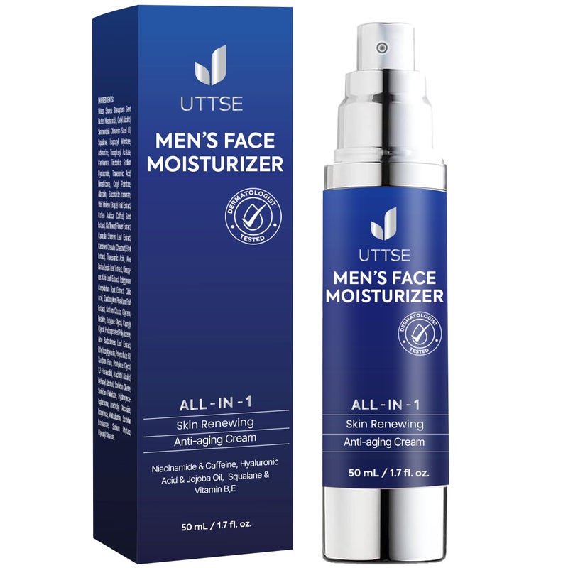 Uttse 6-in-1 Face Cream for Men: Anti Aging & Wrinkle Cream for Men with Collagen, Hyaluronic Acid, Vitamins E & B, Shea Butter - Dark Spots Remover & Eye Bags Treatment - 1.7 oz. - Image 1