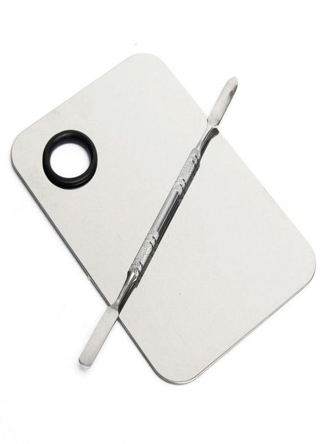 GENERIC Shiny Makeup Palette with Stainless Steel Round Shape Spatula, 100 g (Sqaure_Silver) - Image 1