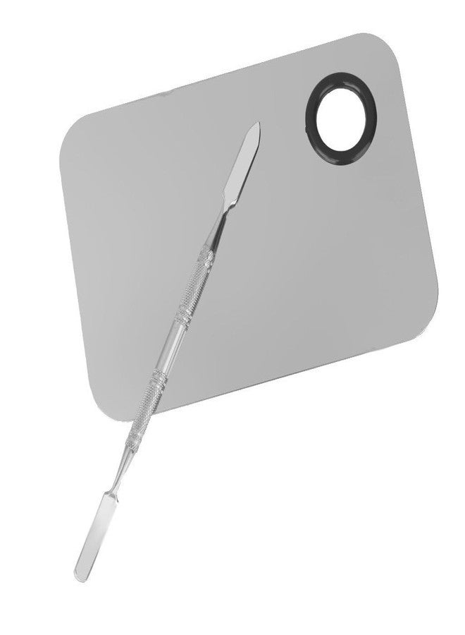 GENERIC Shiny Makeup Palette with Stainless Steel Round Shape Spatula, 100 g (Sqaure_Silver) - Image 2