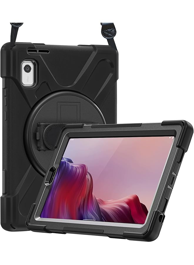 Procases For Lenovo Tab M9 Case 9 Inch 2023 Heavy Duty Shockproof Rugged Protective Cover Rotating Kickstand With Handle Holder Shoulder Strap For Lenovo Tb-310Fu Tablet –Black - Image 1