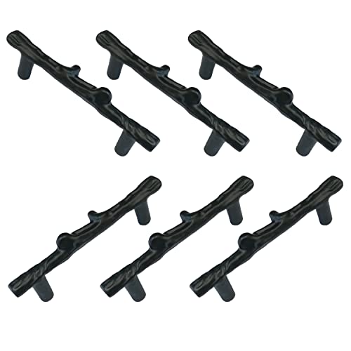 AuRiver 6 pcs Tree Branch Cabinet Handles Twig Branch Cabinet Handles 3inch Hole Center Dresser Handles Modern Alloy Drawer Pulls (Black) - Image 1