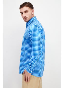Lands' End Men Regular Fit Checked Long Sleeves Dress Shirt, Blue  - Image 4