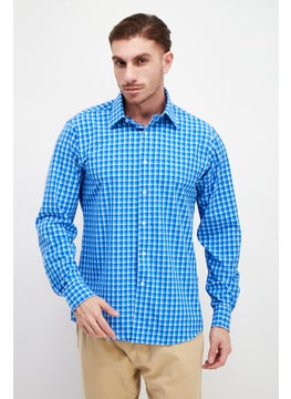 Lands' End Men Regular Fit Checked Long Sleeves Dress Shirt, Blue  - Image 1