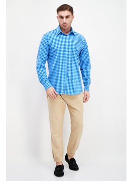 Lands' End Men Regular Fit Checked Long Sleeves Dress Shirt, Blue  - Image 2