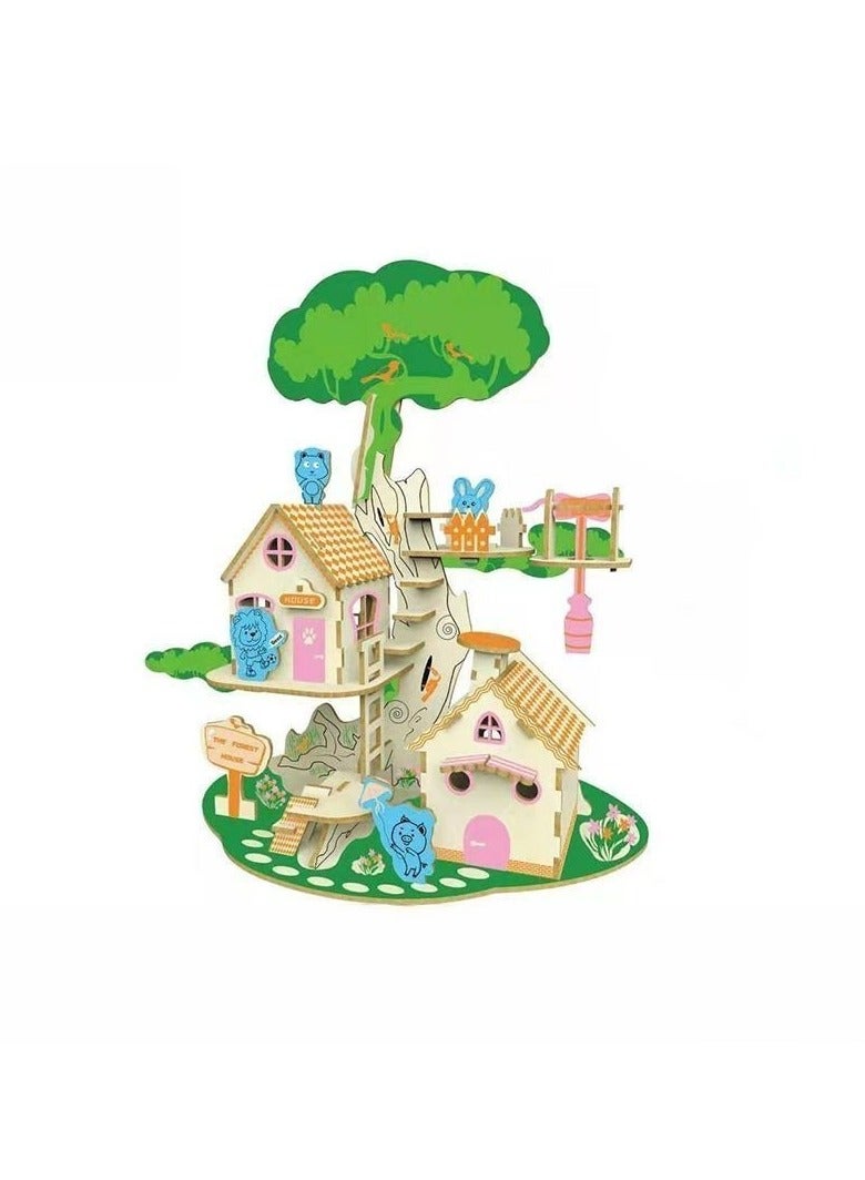 Handmade 3D Puzzle Decoration Forest Tree House Building Blocks Assembled Model Toys