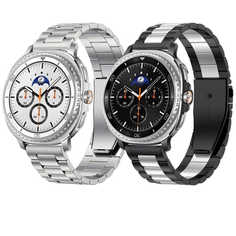 Black Stainless Steel Link Smartwatch Band Compatible with Samsung Galaxy Watch 8 with Adjustable Fit Replacement Strap for Daily Wear - Image 2