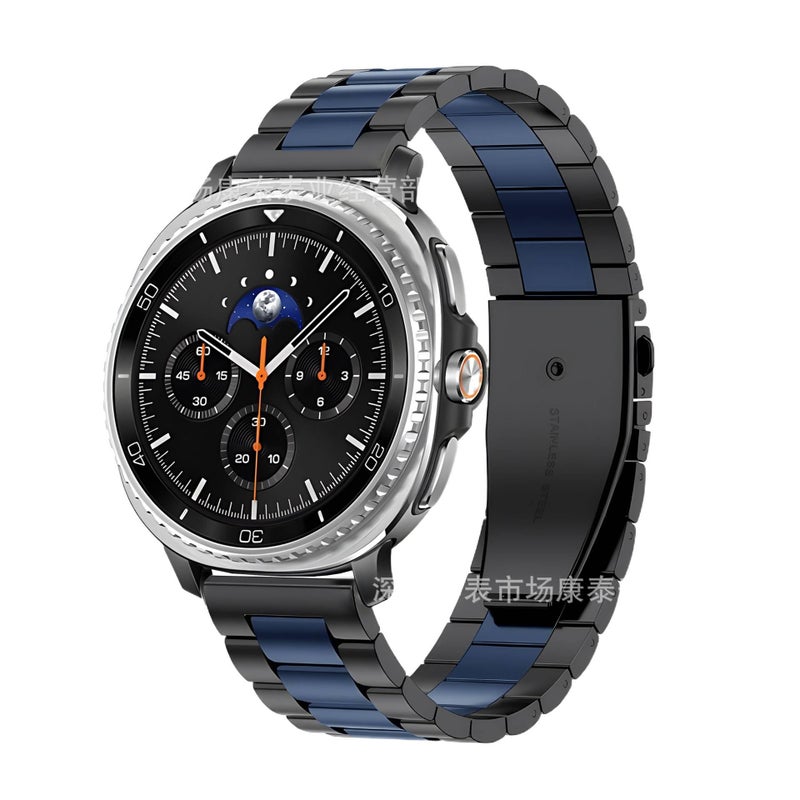 Black Stainless Steel Link Smartwatch Band Compatible with Samsung Galaxy Watch 8 with Adjustable Fit Replacement Strap for Daily Wear - Image 1