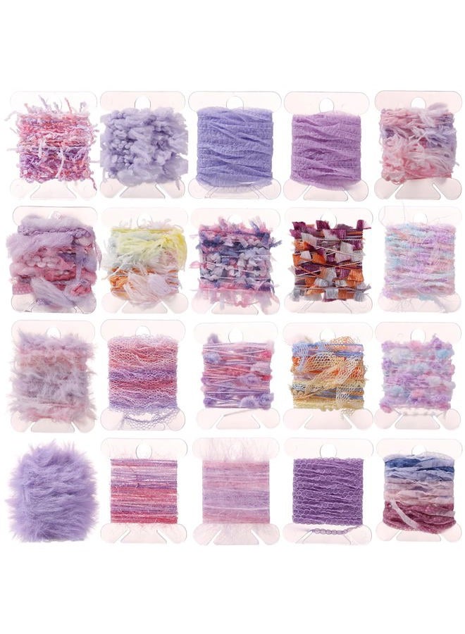 RACIOCK 20 Pcs of 2-Yard Original Art Yarns -Premium Cotton Art Yarn for Jewelry Making, Junk Magazines, Knitting, Crafts, Textile Decorative Yarns, Tassels, Card Making, Mixed Purple Vintage Style - Image 1