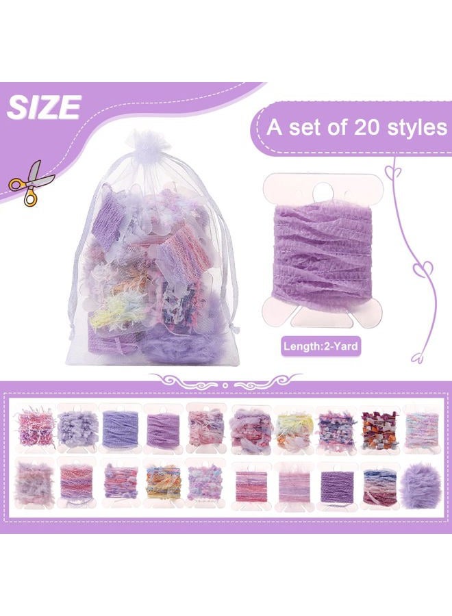 RACIOCK 20 Pcs of 2-Yard Original Art Yarns -Premium Cotton Art Yarn for Jewelry Making, Junk Magazines, Knitting, Crafts, Textile Decorative Yarns, Tassels, Card Making, Mixed Purple Vintage Style - Image 2
