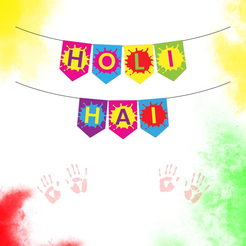 1iAM Happy Holi Decoration Items | 1pc 13.6X10.3cm "HOLI HAI" 300gsm Printed Paper Banner for Celebration of 14th March in Home, Office, Club, School, Collage, Restaurant, Apartment Decoration - Image 1