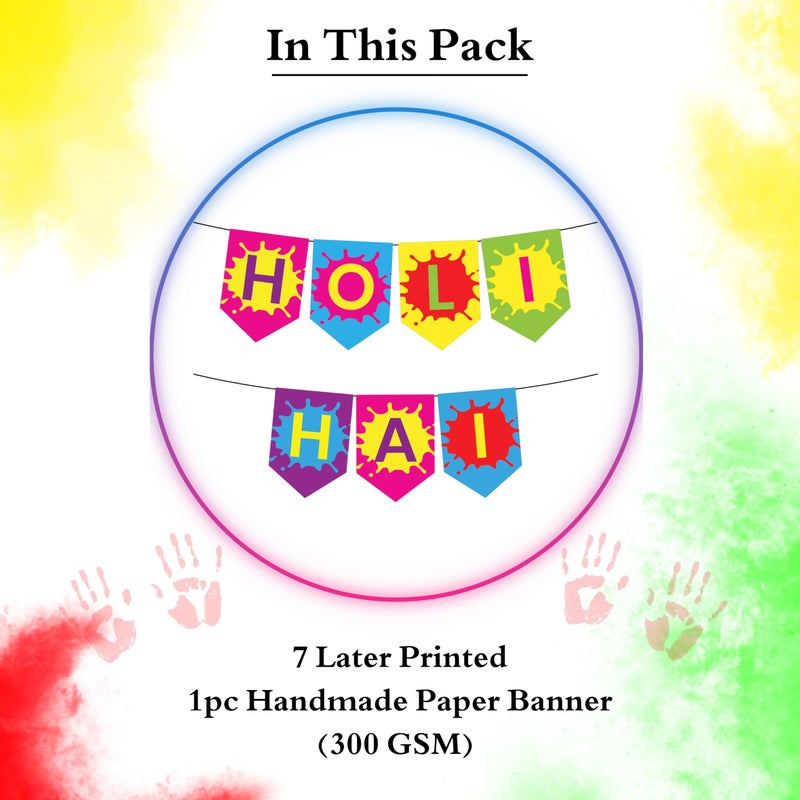 1iAM Happy Holi Decoration Items | 1pc 13.6X10.3cm "HOLI HAI" 300gsm Printed Paper Banner for Celebration of 14th March in Home, Office, Club, School, Collage, Restaurant, Apartment Decoration - Image 2