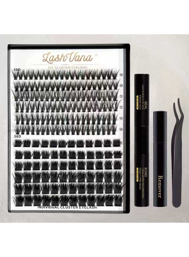 لاشفانا 192 قطعة من الرموش الصناعية، طرازان من مجموعة أدوات تمديد الرموش DIY، مجموعة رموش فردية مختلطة بطول 10-14 مم، رموش صناعية مع لاصق للرموش ومزيل لاصق للرموش، أداة وضع الرموش، مجموعة رموش فردية، فرشاة رموش، سهلة الاستخدام في المنزل. - Image 1