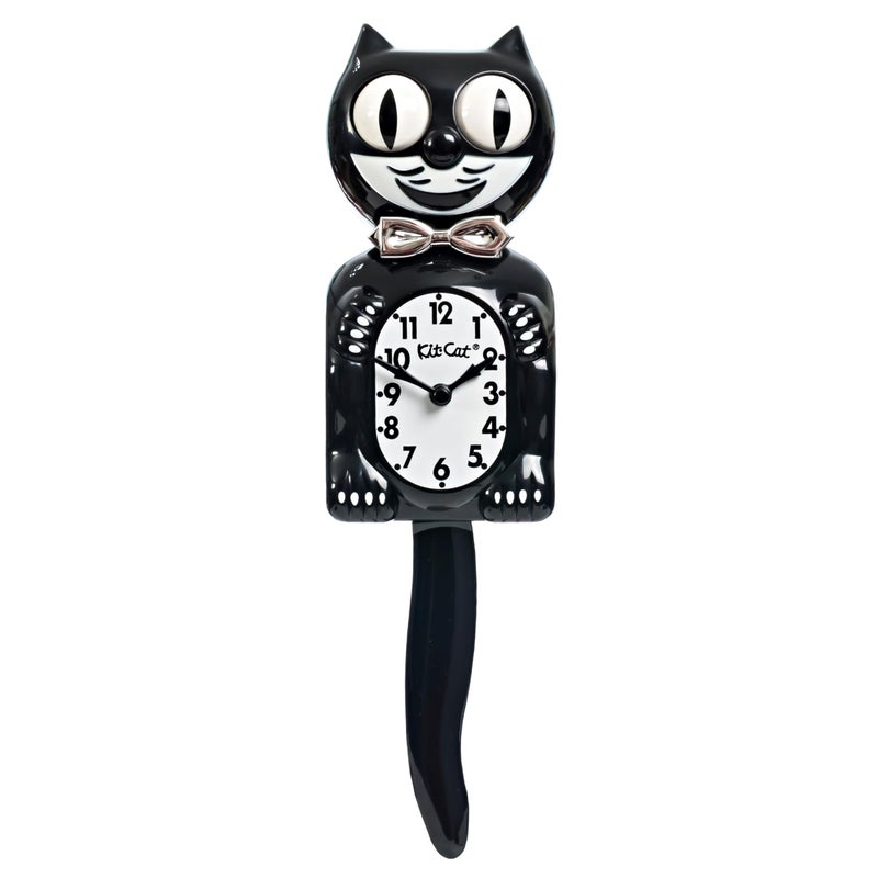KitCat Tuxedo Clock Limited Edition Anniversary Black with Chrome Bow Tie Classic Moving Eyes and Tail
