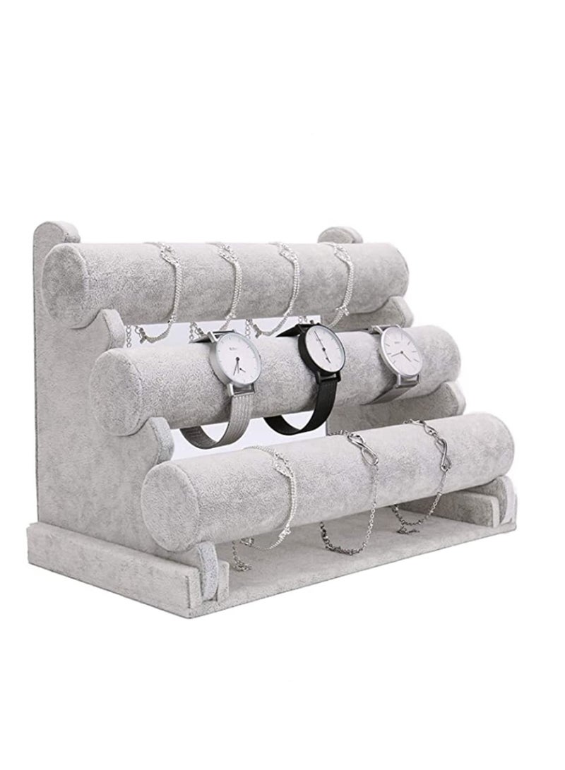 Multi-Tiers 3 -Velvet Jewelry Stand Bracelet Necklace Watch Holder Display Rack Stand Display Earring Necklace Organizer Stand Grey - Image 4
