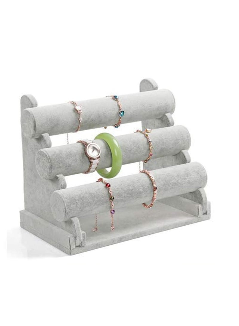 Multi-Tiers 3 -Velvet Jewelry Stand Bracelet Necklace Watch Holder Display Rack Stand Display Earring Necklace Organizer Stand Grey - Image 1