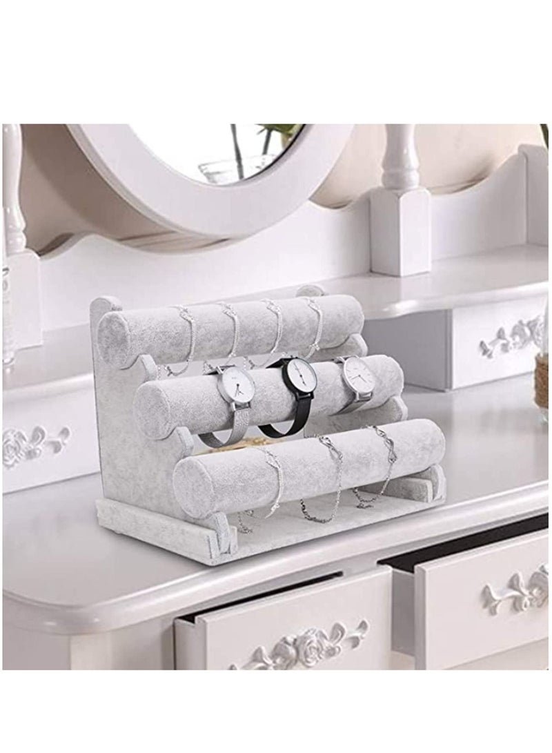 Multi-Tiers 3 -Velvet Jewelry Stand Bracelet Necklace Watch Holder Display Rack Stand Display Earring Necklace Organizer Stand Grey - Image 3