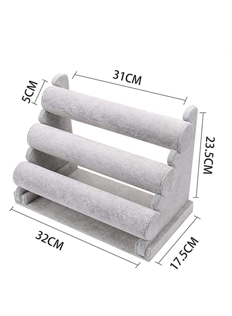 Multi-Tiers 3 -Velvet Jewelry Stand Bracelet Necklace Watch Holder Display Rack Stand Display Earring Necklace Organizer Stand Grey - Image 5