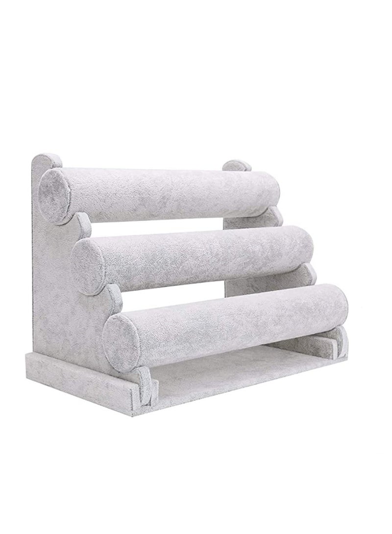 Multi-Tiers 3 -Velvet Jewelry Stand Bracelet Necklace Watch Holder Display Rack Stand Display Earring Necklace Organizer Stand Grey - Image 2