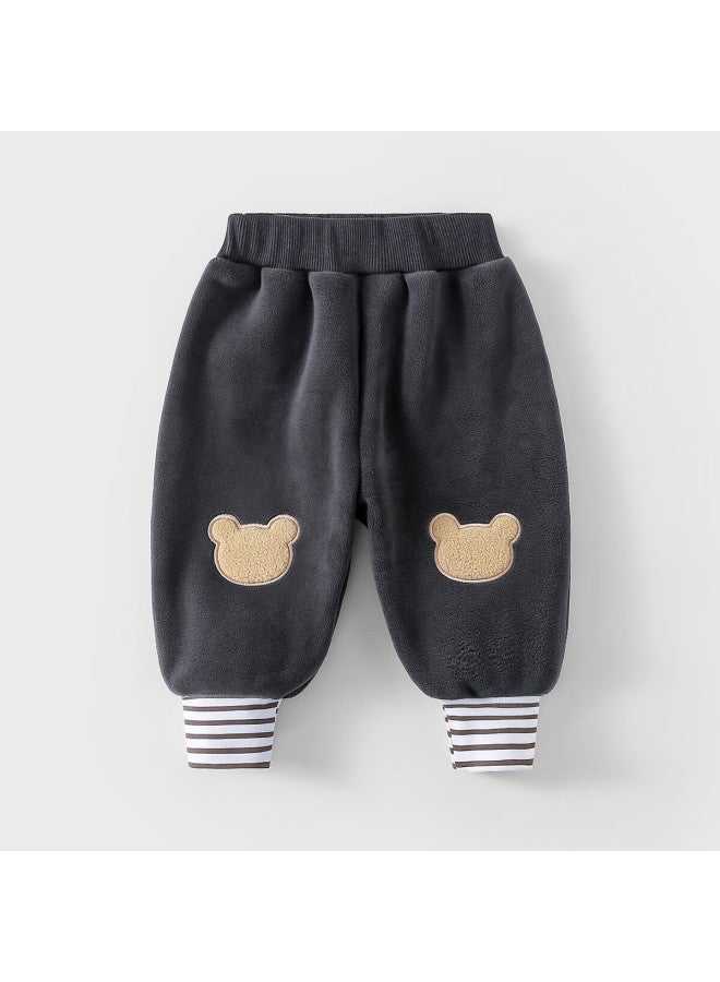Doxilu Kids Autumn Winter Pants Boys Warm Outer Pants Girls Warm Cotton Pants Bear Patch - Dark Gray 90