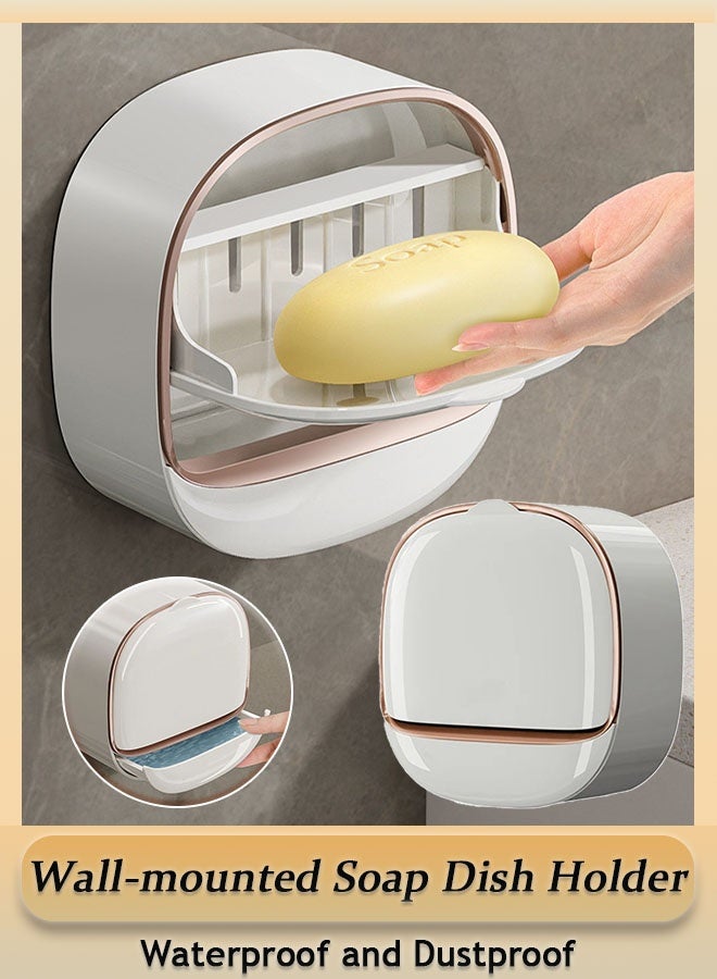 Wall-mounted Soap Dish Holder Waterproof Soap Dish Holder with Drain Tray Without Drilling, Suitable for Bathroom, Bathtub Kitchen Sink - Image 1