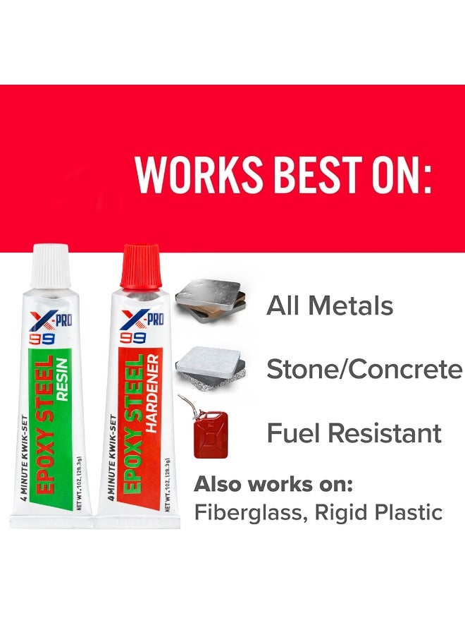 X Pro 99 4 Minute Quick Set Epoxy Steel Adhesive, Heavy Duty Metal Repair Glue for Metal, Plastic, Wood and Ceramic, Fast Curing Two Part Industrial Strength Bonding Compound for Automotive, Household and DIY Repairs - Image 4