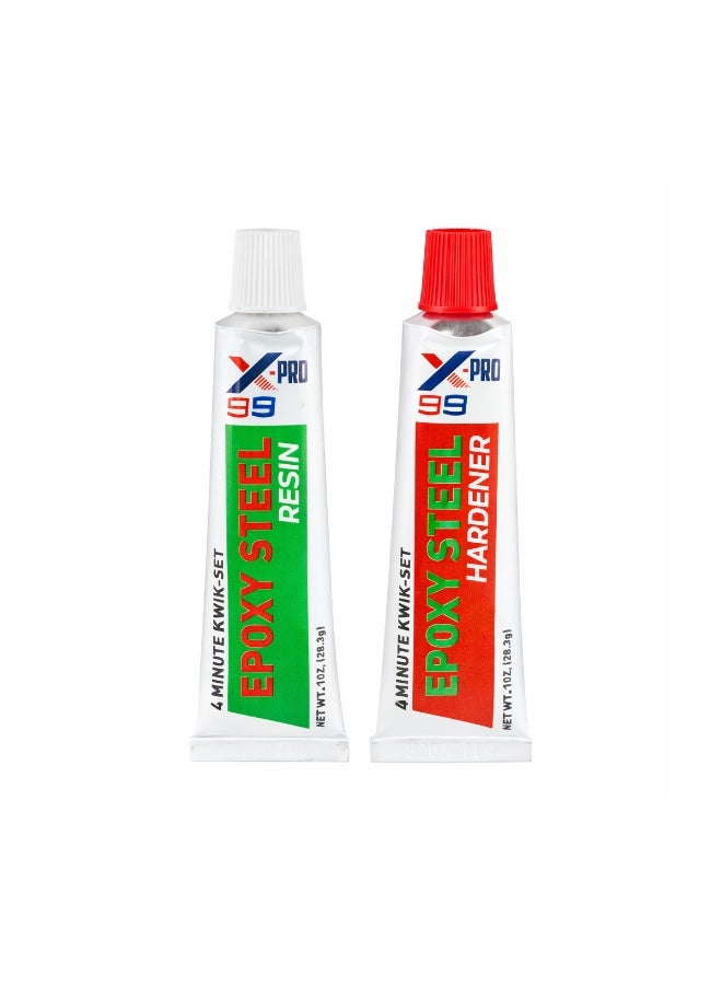 X Pro 99 4 Minute Quick Set Epoxy Steel Adhesive, Heavy Duty Metal Repair Glue for Metal, Plastic, Wood and Ceramic, Fast Curing Two Part Industrial Strength Bonding Compound for Automotive, Household and DIY Repairs - Image 1