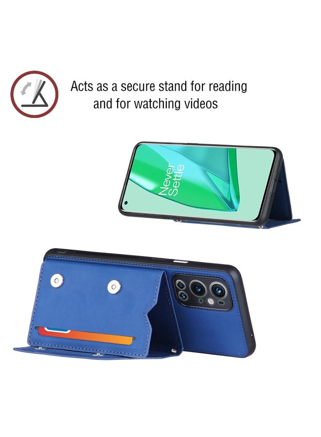 اس-توب جراب لهاتف OnePlus 9 Pro مصنوع من الجلد الملمس PU + TPU + PC، جراب خلفي مقاوم للصدمات مع فتحات للبطاقات وحامل وإطار للصور - Image 3