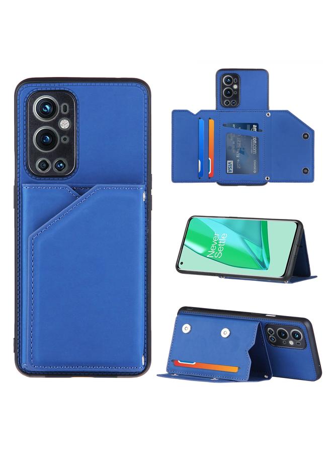 اس-توب جراب لهاتف OnePlus 9 Pro مصنوع من الجلد الملمس PU + TPU + PC، جراب خلفي مقاوم للصدمات مع فتحات للبطاقات وحامل وإطار للصور - Image 1