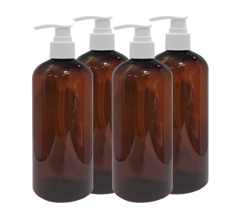 PHARCOS 500 ml Amber Pet Pump Bottle for DIY Cosmetic Sun Proof Oxidize Safe Use for Shampoos Conditioner Body Wash Multipurpose Use etc Amber White Pump Pack of 4 - Image 1