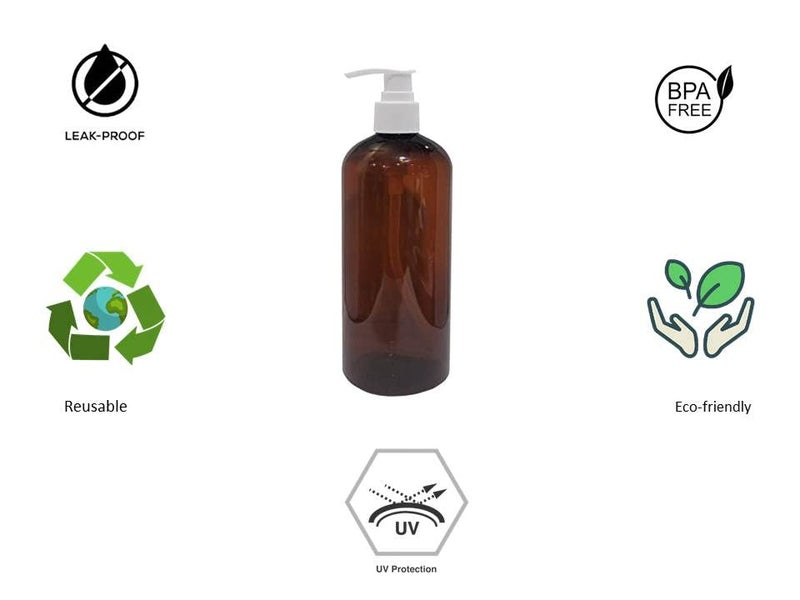 PHARCOS 500 ml Amber Pet Pump Bottle for DIY Cosmetic Sun Proof Oxidize Safe Use for Shampoos Conditioner Body Wash Multipurpose Use etc Amber White Pump Pack of 4 - Image 5