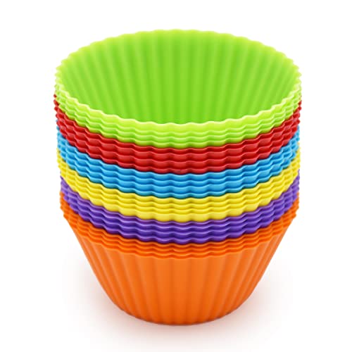 MODENGKONGJIAN Silicone Cupcake Baking Cups 24 Pack, Reusable & Non-stick Muffin Cupcake Liners Holders Set for Party Halloween Christmas, Easy Clean Pastry Muffin Molds（Pack of 24,Multicolor） - Image 1