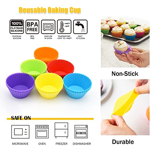 MODENGKONGJIAN Silicone Cupcake Baking Cups 24 Pack, Reusable & Non-stick Muffin Cupcake Liners Holders Set for Party Halloween Christmas, Easy Clean Pastry Muffin Molds（Pack of 24,Multicolor） - Image 2