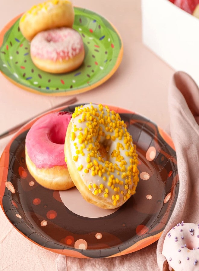 Huwena 200 Pcs Donut Paper Plates 7" Disposable Donut Party Plates Colorful Cute Serving Trays Snack Platter for Theme Birthday Assorted Designs Party Supplies - Image 3