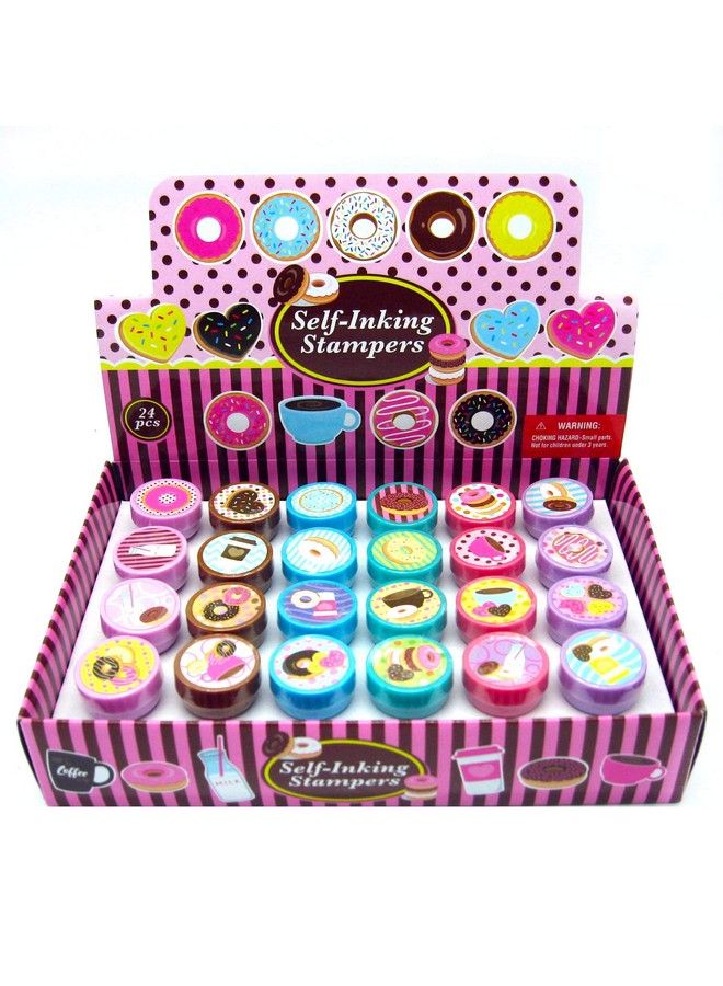 TINYMILLS 24 Pcs Donuts Stampers For Kids Donut Party Favors Goodie Bag Stuffers Pinata Fillers Classroom Rewards Carnival Prizes - Image 1