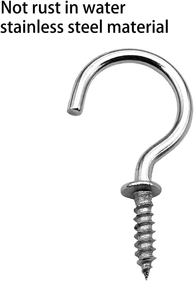 IDEALSV 30 Pcs (304) Stainless Steel Screw Ceiling Hooks 1 Inch Cup Hook Screw-in Light Hooks - Image 4