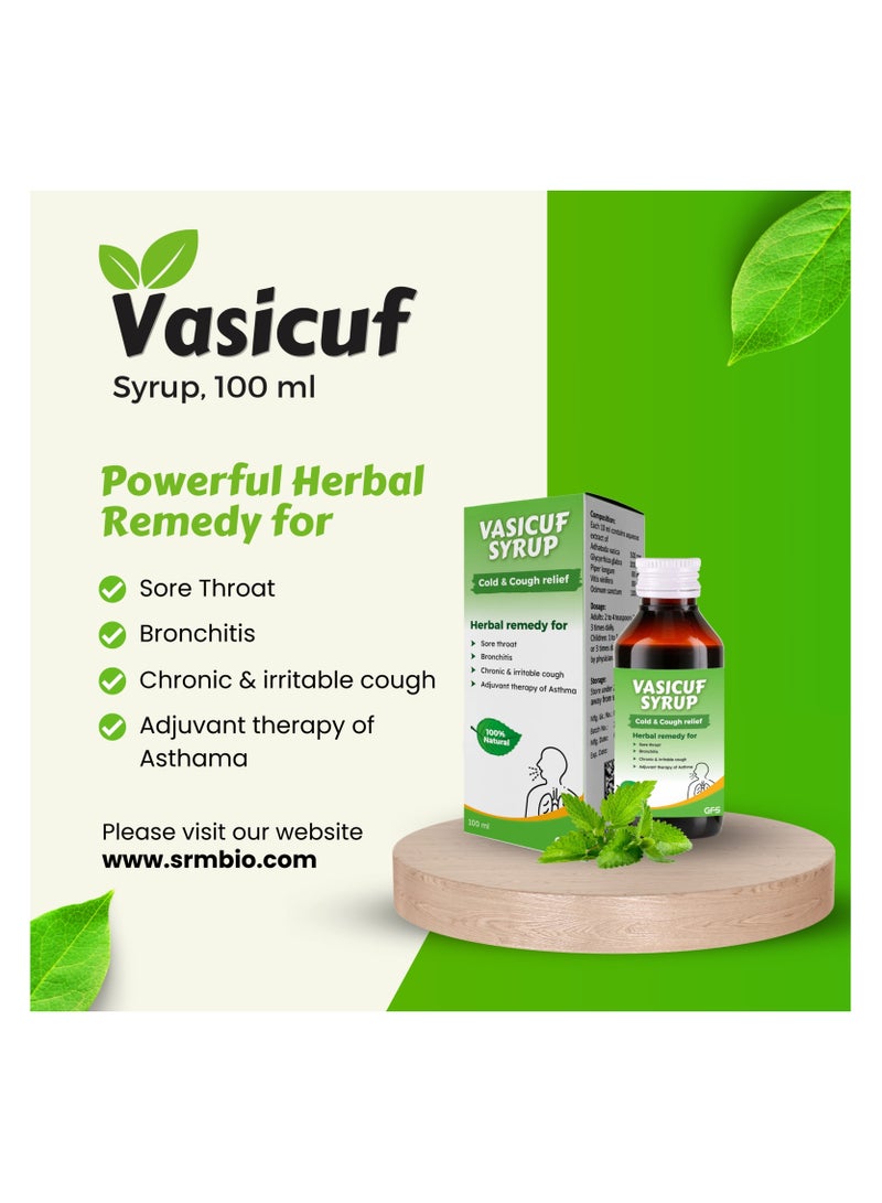 BDA Pharma شراب Vasicuf العشبي لنزلات البرد والسعال - 100 مل (علاج عشبي لالتهاب الحلق والتهاب الشعب الهوائية والسعال المزمن والتهيج، علاج مساعد للربو) - Image 3