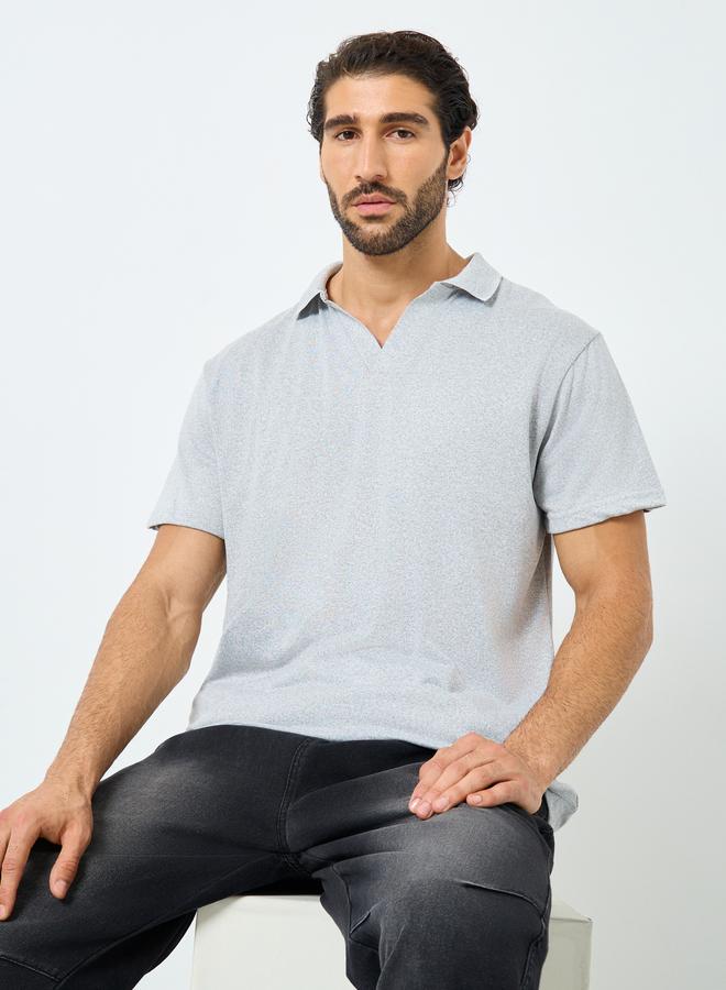 Styli Men Grey Plain Regular Fit Polo - Image 3