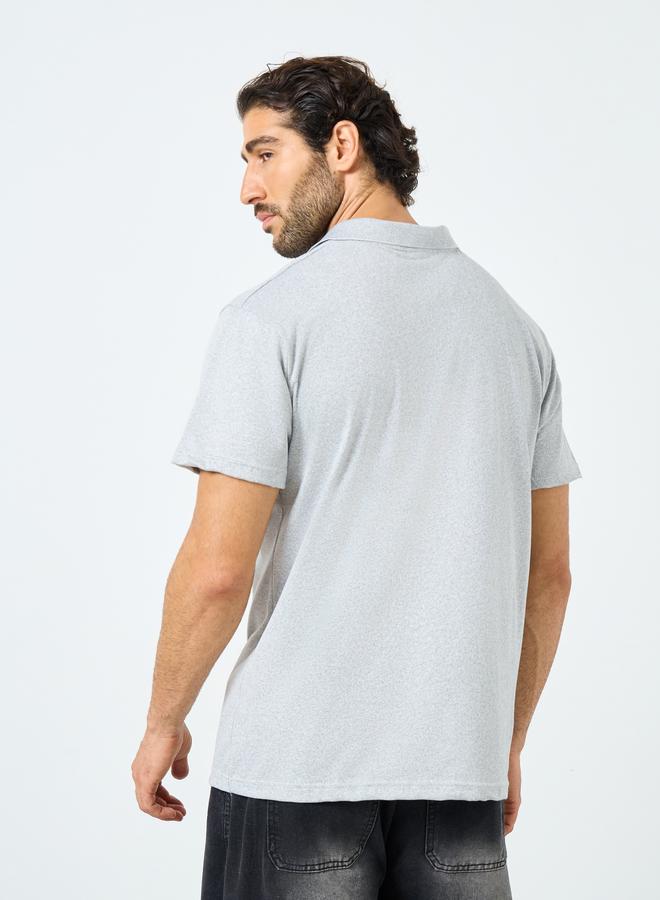 Styli Men Grey Plain Regular Fit Polo - Image 5