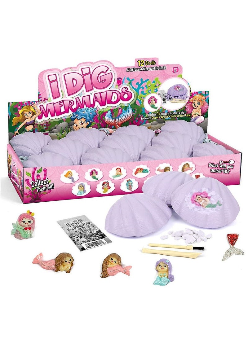 UKR 12-Piece Dig Mermaid Kit – STEM Science Crafts Gift for Boys and Girls, Break Open 12 Unique Surprise Mermaids from Shells - Image 1