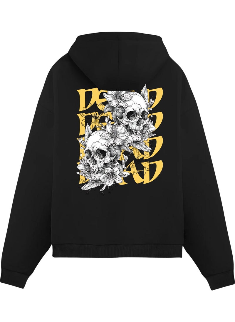 Alex Rosen Unisex Black Printed Oversize Fit Cotton Hooded Sweatshirt  - Image 1