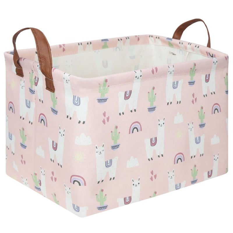 FXOLCSHE Rectangular Pink Alpaca BasketCollapsible waterproof nursery laundry basketToy nursery kids clothes gift basket with handlesKids Room DecorAlpaca