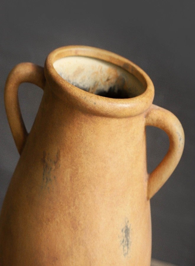 Lyeec Large Ceramic Flower Vase,11.3 inch Terracotta Vase with 2 Handles, Rustic Farmhouse Vases, Decorative Pottery Flower Vases for Home Decor, Living Room Shelf Decor, Table (Brownish Yellow) - Image 4