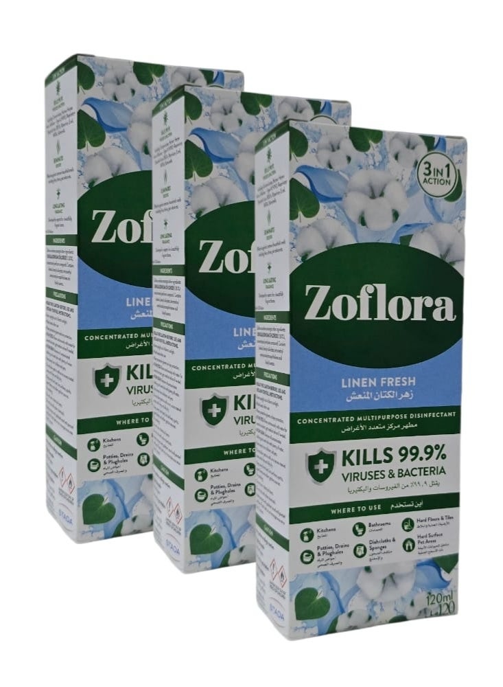 Zoflora Concentrated Multipurpose Disinfectant-Linen Fresh 120*3ml - Image 1