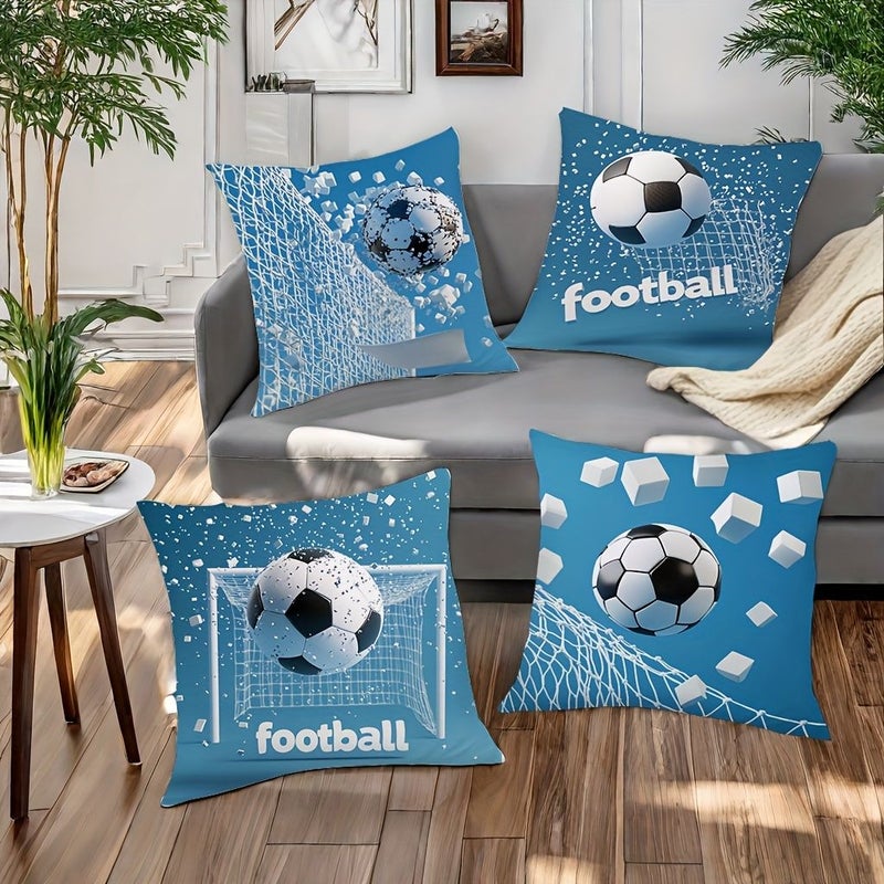 4 Piece Football Pillowcase Set 45x45 Cm Square Cushion Cover With Soccer Player Goal Zipper Closure Machine Washable Decorative For Home Car Bedroom Sofa Office - Image 4