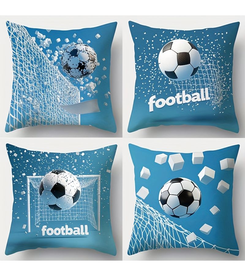 4 Piece Football Pillowcase Set 45x45 Cm Square Cushion Cover With Soccer Player Goal Zipper Closure Machine Washable Decorative For Home Car Bedroom Sofa Office - Image 1