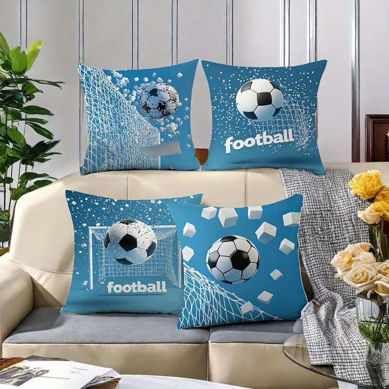 4 Piece Football Pillowcase Set 45x45 Cm Square Cushion Cover With Soccer Player Goal Zipper Closure Machine Washable Decorative For Home Car Bedroom Sofa Office - Image 2