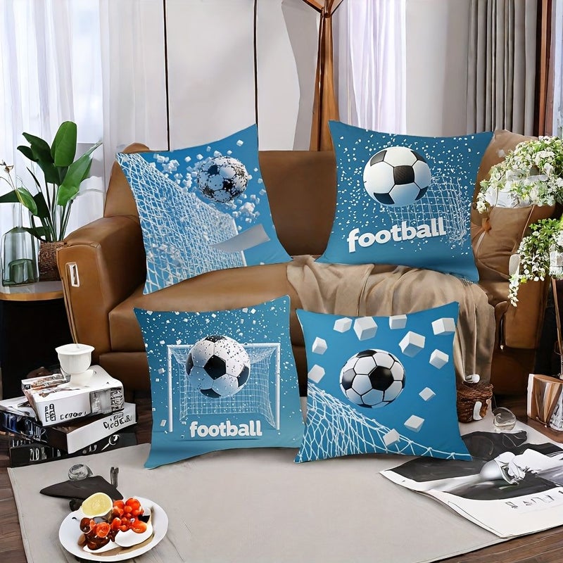 4 Piece Football Pillowcase Set 45x45 Cm Square Cushion Cover With Soccer Player Goal Zipper Closure Machine Washable Decorative For Home Car Bedroom Sofa Office - Image 5