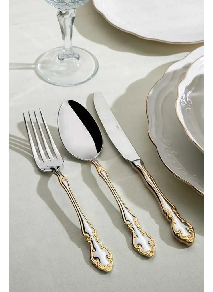 نهر Adriana Gold Plain 12 Person 89 Piece Boxed Cutlery Set