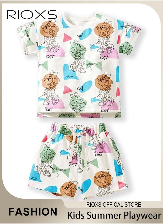 RIOXS - Toddler Girls Top and Short Sets Kids Short Sleeve Shirt Short Pants Suits Breathable 100% Cotton Outfits Summer Playwear - Image 1
