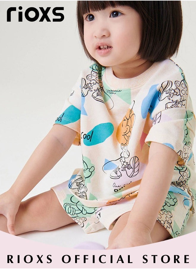 RIOXS - Toddler Girls Top and Short Sets Kids Short Sleeve Shirt Short Pants Suits Breathable 100% Cotton Outfits Summer Playwear - Image 1